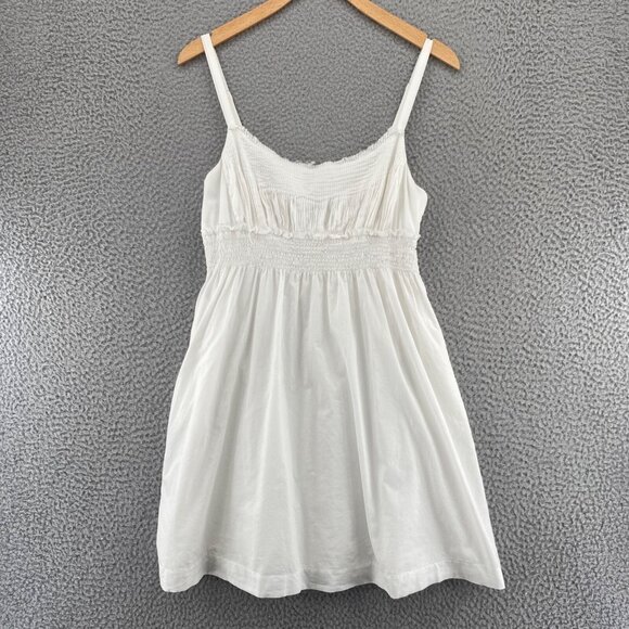 Guess Dress Womens 5 White Sundress Smocked Waist Pleated Mini Spaghetti Straps - Picture 1 of 12